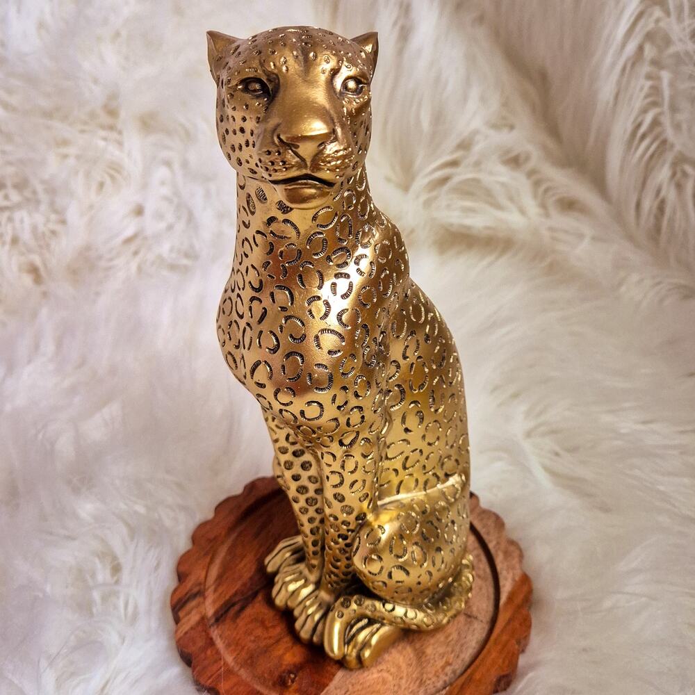 Polyduke Gold Leopard Figurine 11" Polyresin Big Cat Home Decor Statue
